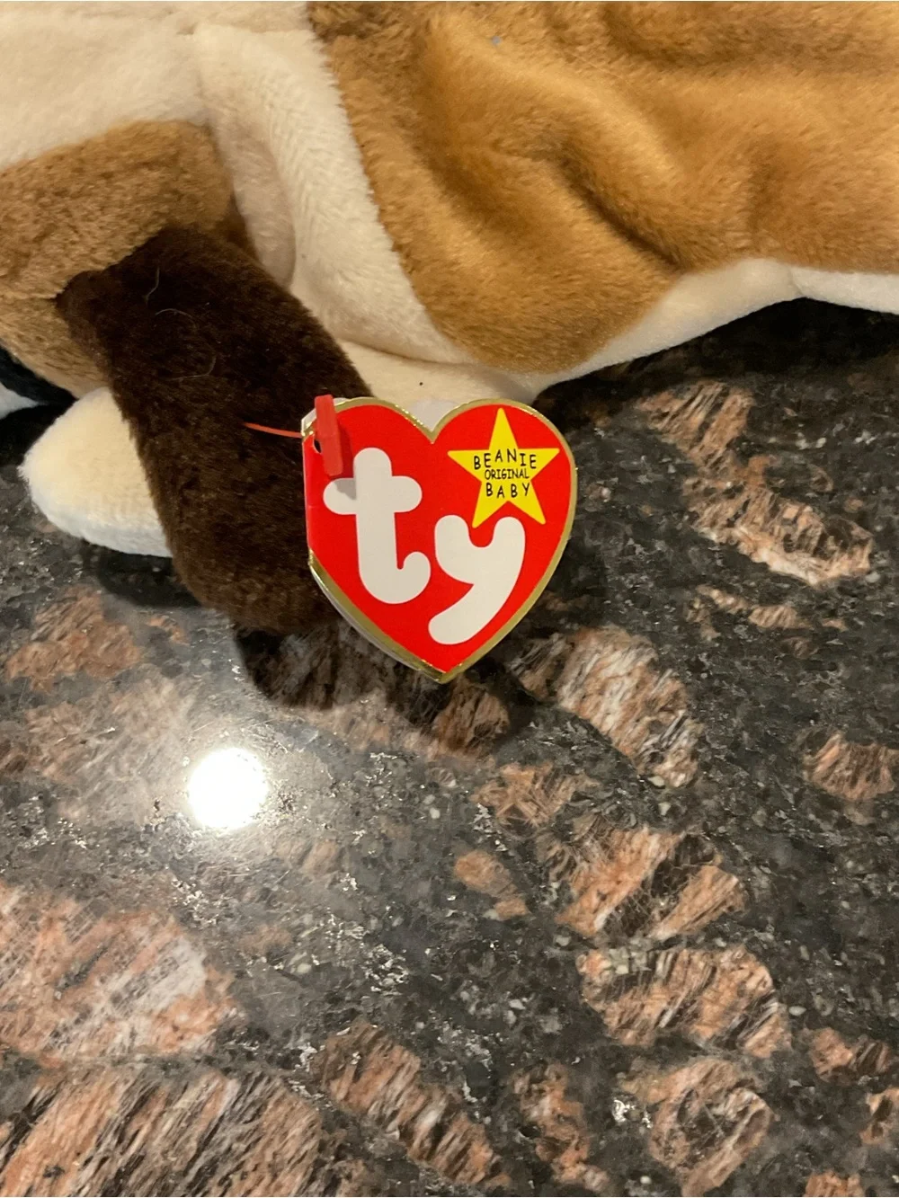 TY Plush Puppy Stuffed Animal in Brown & Cream
